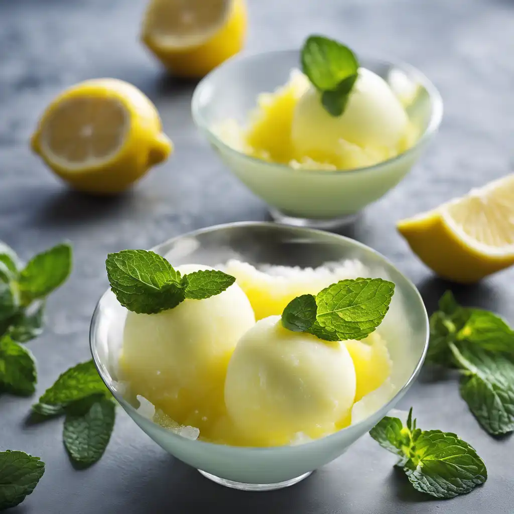 Lemon Sorbet with Mint Liqueur