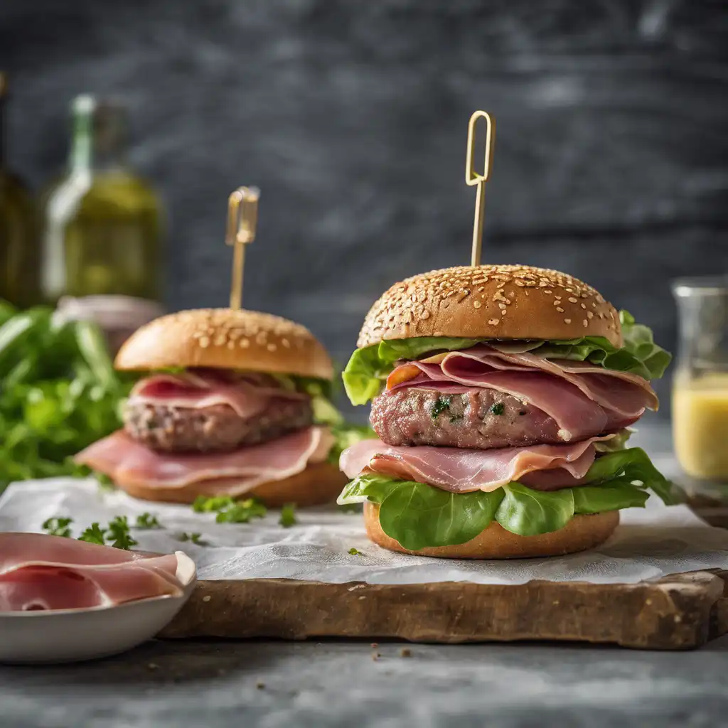 Ham and Prosciutto Burger with Green Cornmeal