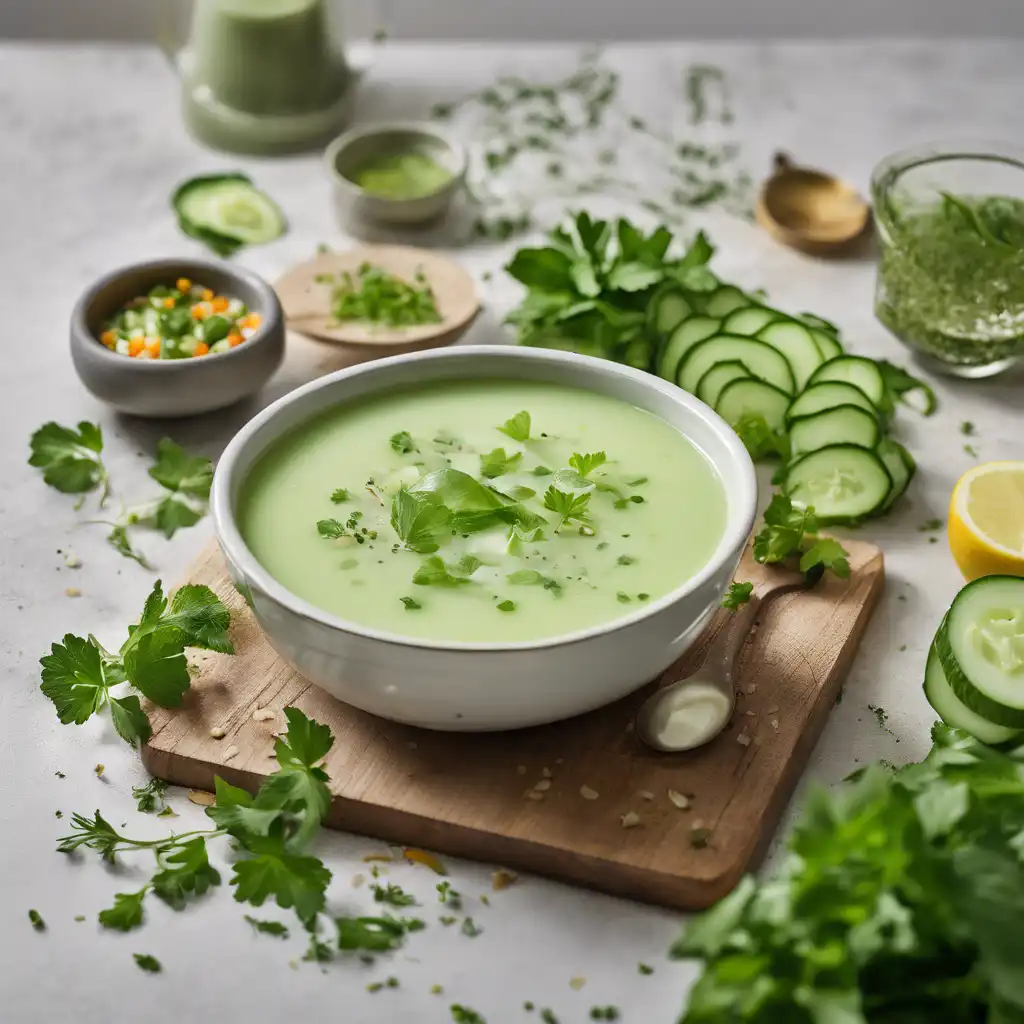 Cucumber Soup with Diced Herbs