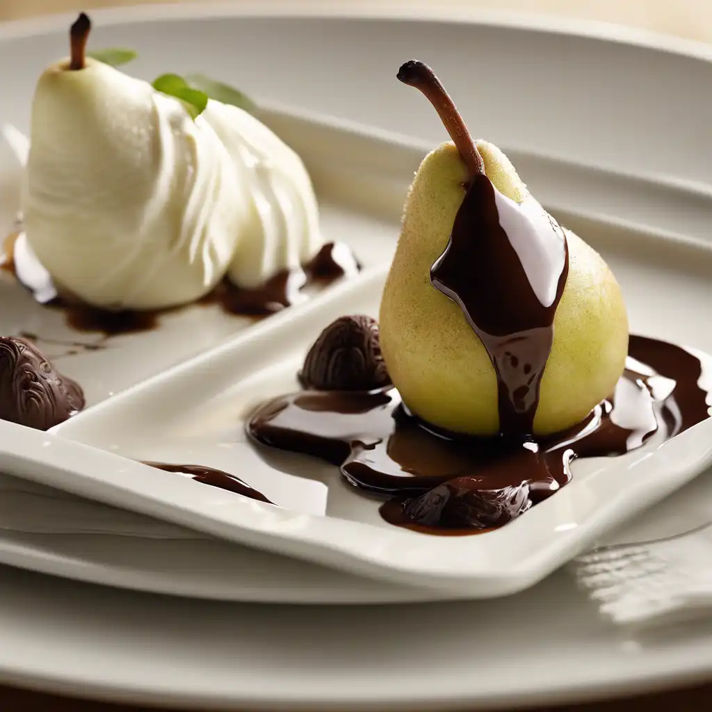 Pear with Chocolate Sauce