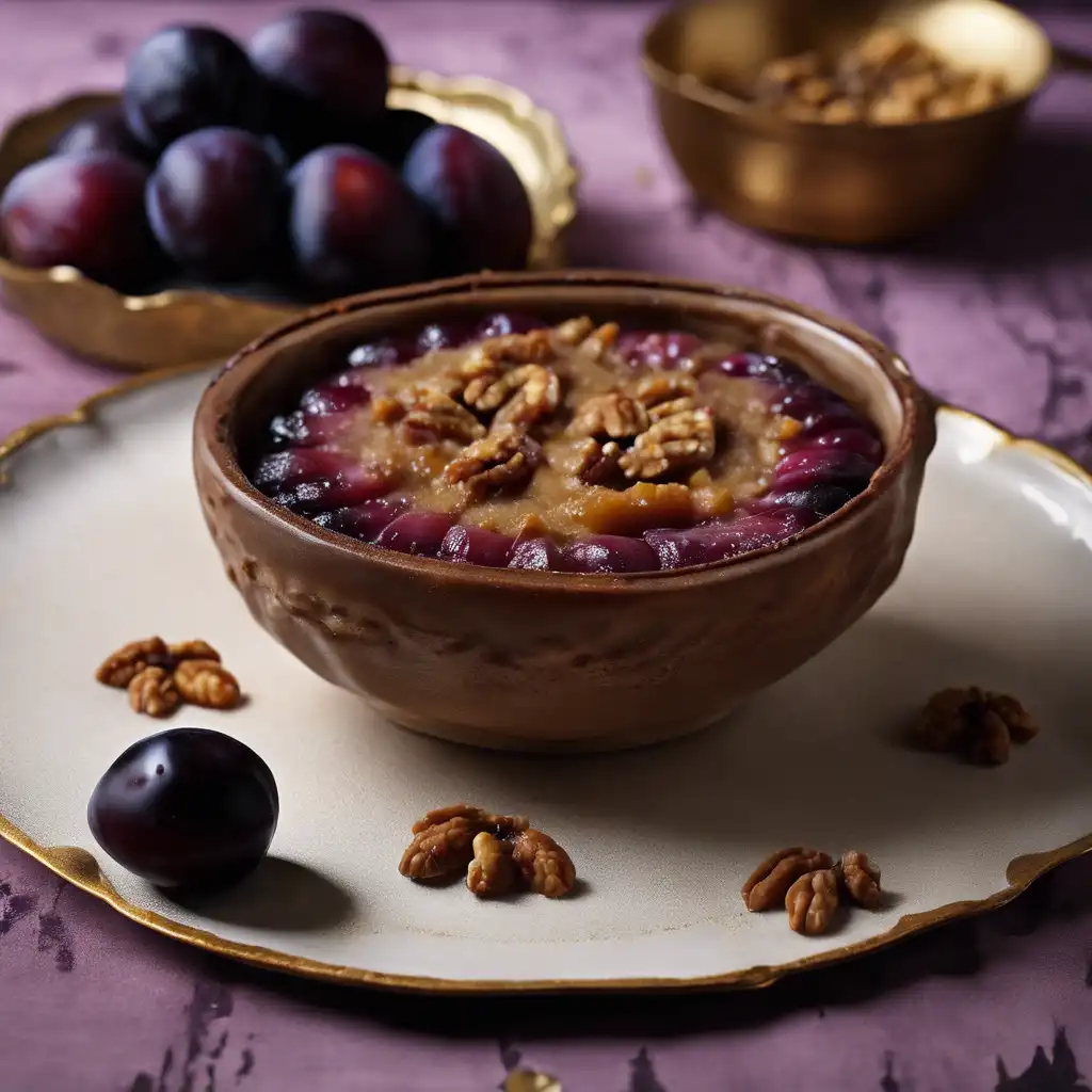 Walnut Pudding with Plums