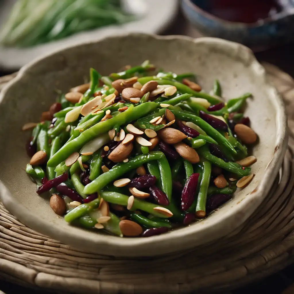 Bean Stir-Fry with Almonds in a Chinese Style