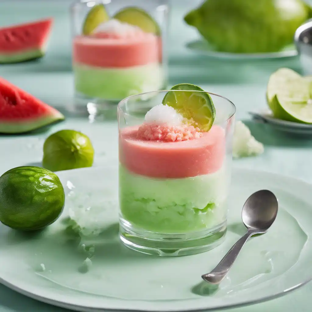 Honeydew and Watermelon Mousse with Lime Granita