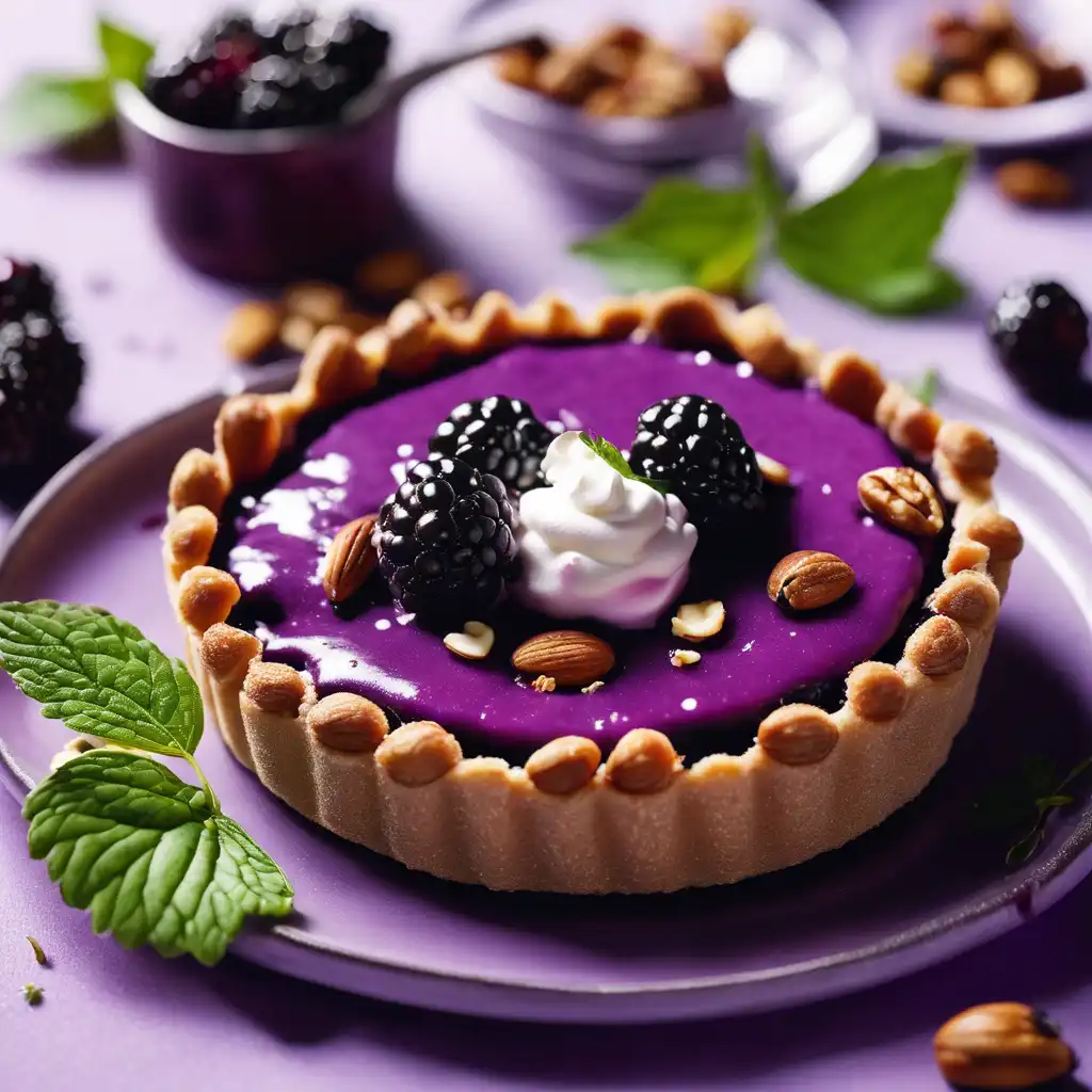 Blackberry Sorbet Tart with Nuts and Whipped Cream