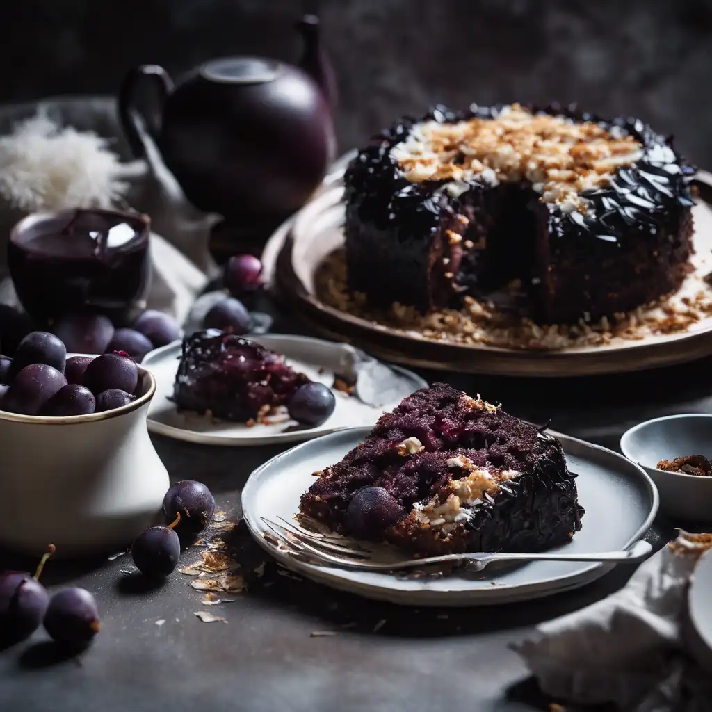 Black Plum Cake with Chocolate and Coconut Topping