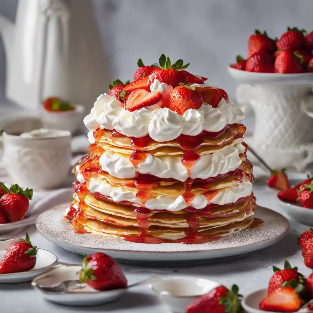 Strawberry Pancake Cake with Whipped Cream