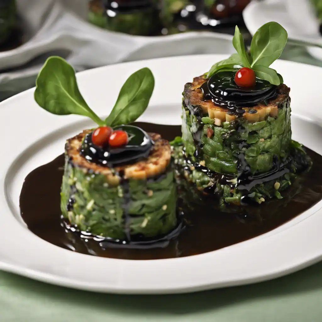 Spinach Timbale with Black Olive Sauce