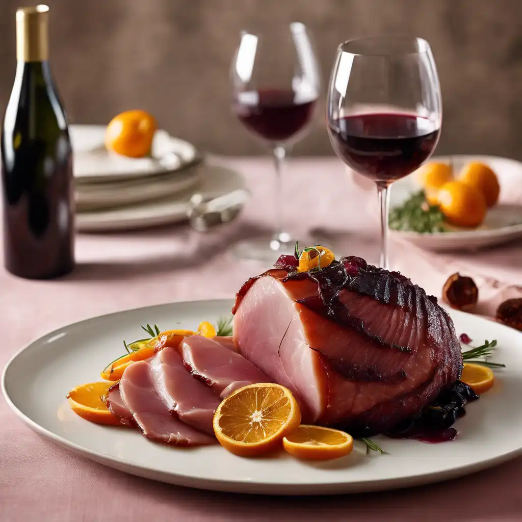 Wine and Dried Plum Glazed Ham with Orange Slices