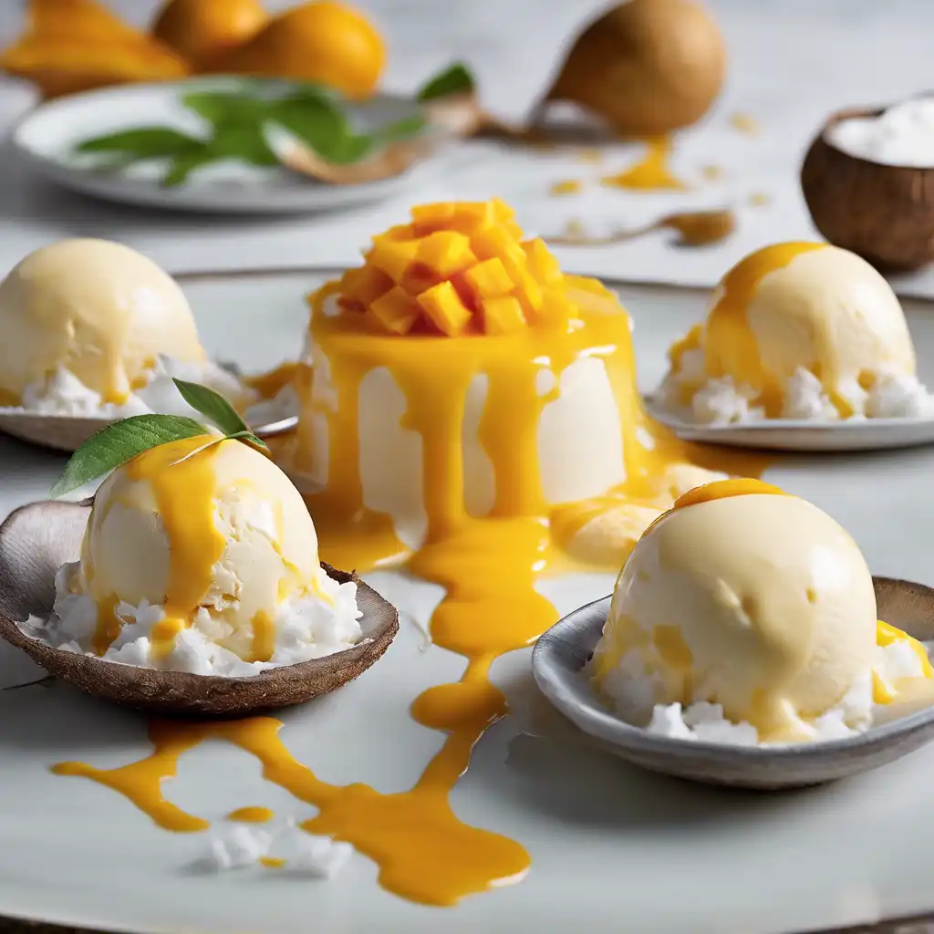 Coconut Ice Cream with Mango Sauce