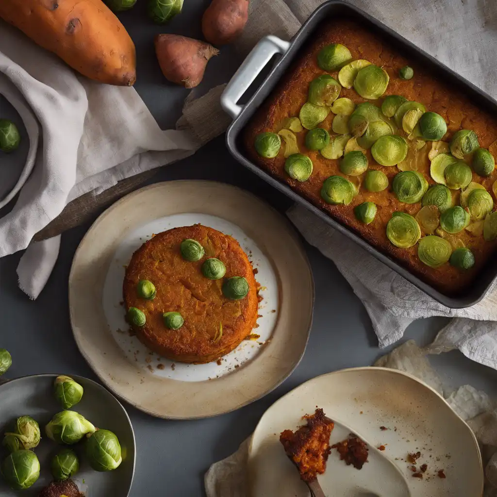 Sweet Potato Cake with Brussels Sprouts