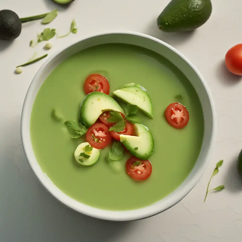 Avocado Soup with Tomato and Cucumber