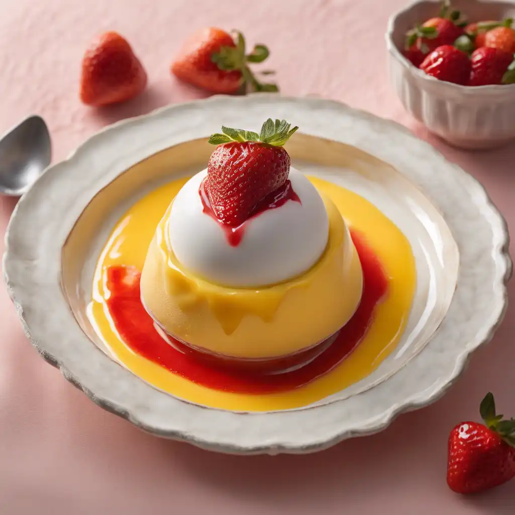 Egg Custard Pudding with Strawberry Sauce