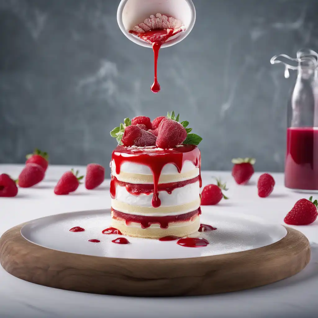 Meringue Cake with Strawberry and Raspberry Sauce