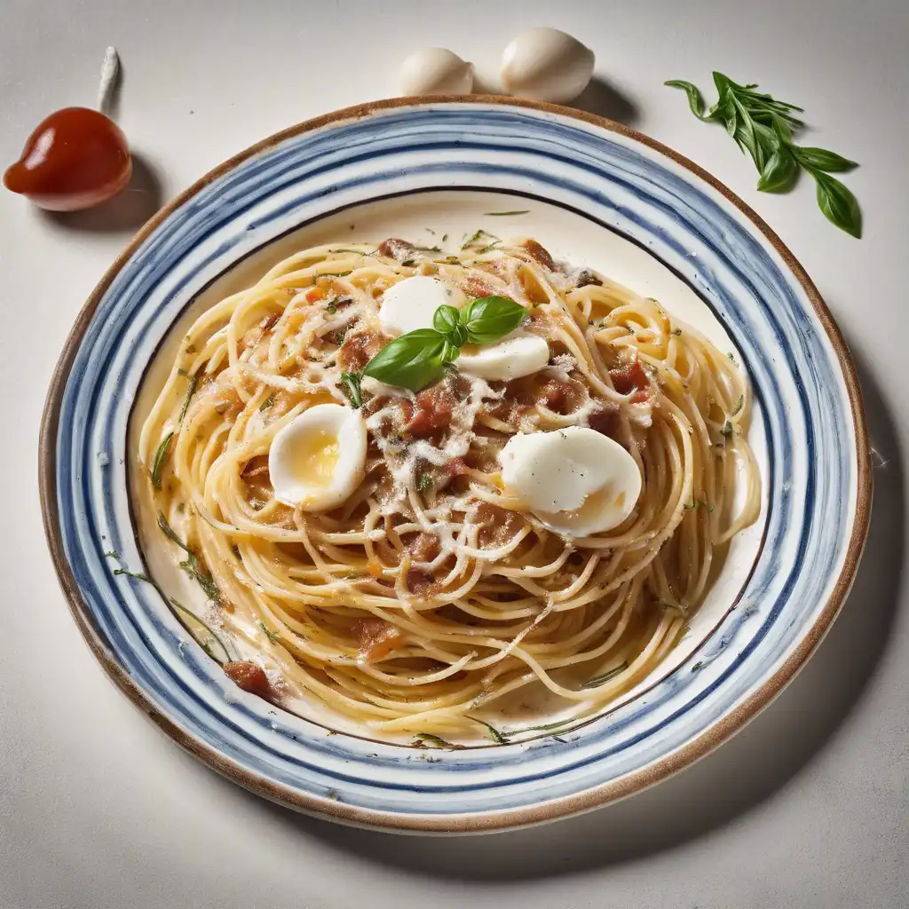 Spaghetti with anchovy and mozzarella