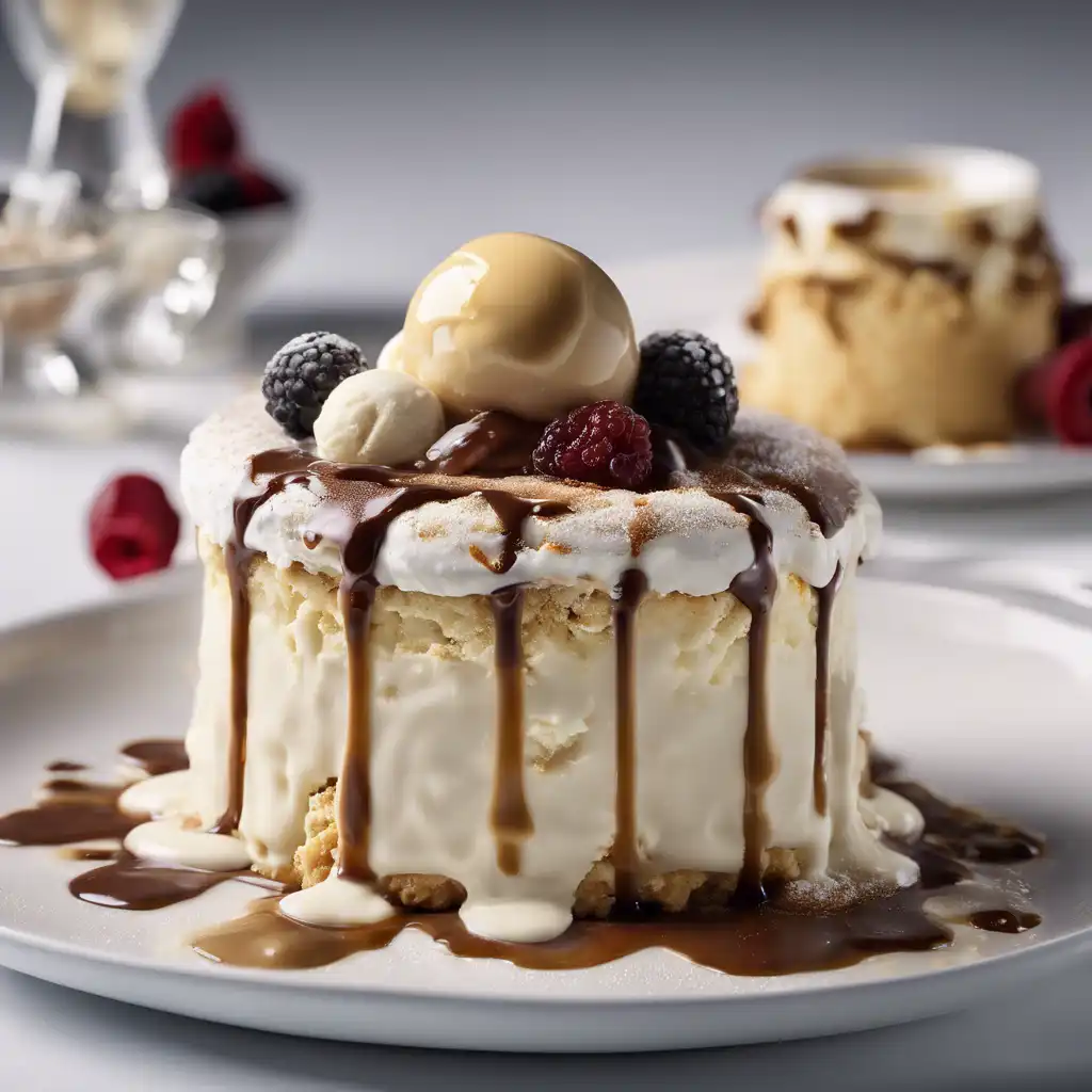 Cream Cake with Ice Cream and Sauce