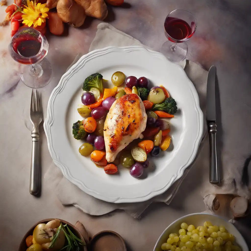 Flambéed Chicken Breast with Vegetables and Grapes