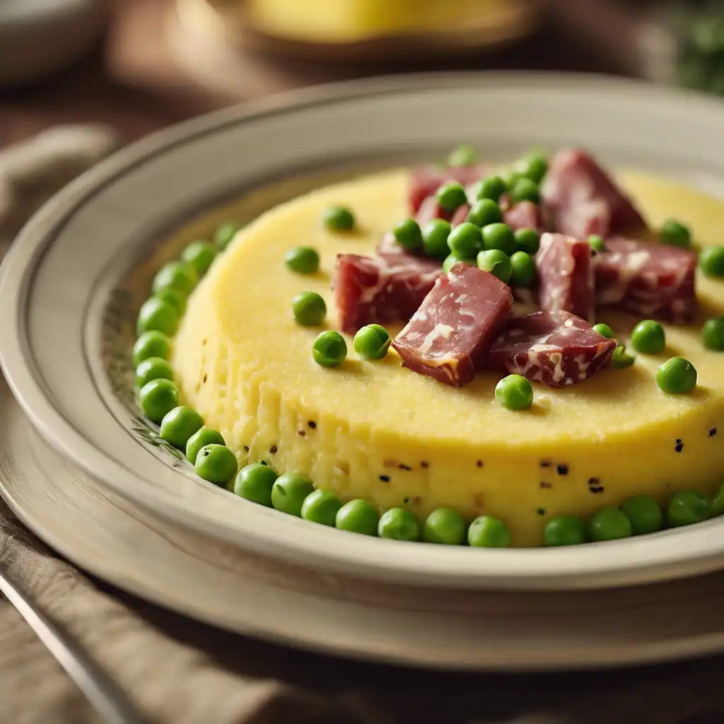 Polenta with Cheese, Salami and Peas