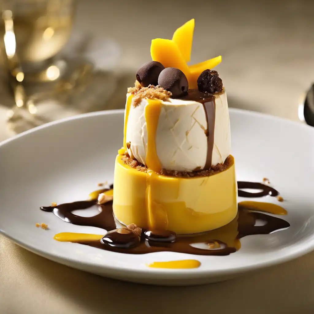 Ginger Parfait with Mango and Chocolate Sauce