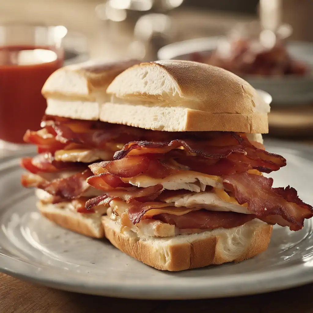 Foto de Sanduíche de três andares com frango, bacon e tomate