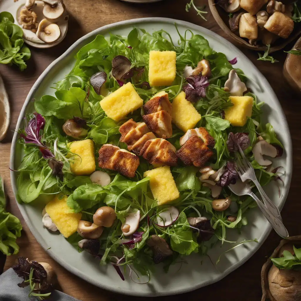 Green Salad with Polenta Croutons and Chicken