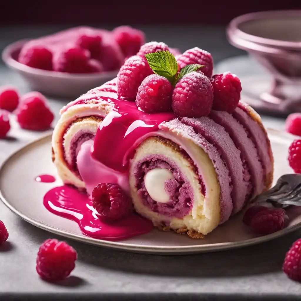 Raspberry Roll Cake with Raspberry Ice Cream