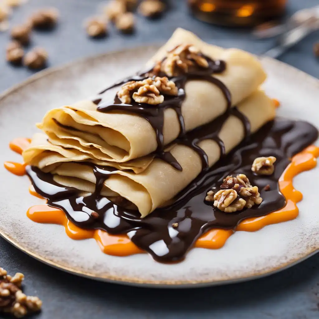 Crepes with Walnuts and Chocolate Sauce