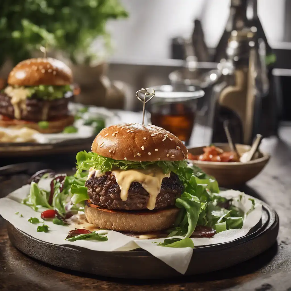 Hamburger with Sauce and Salad