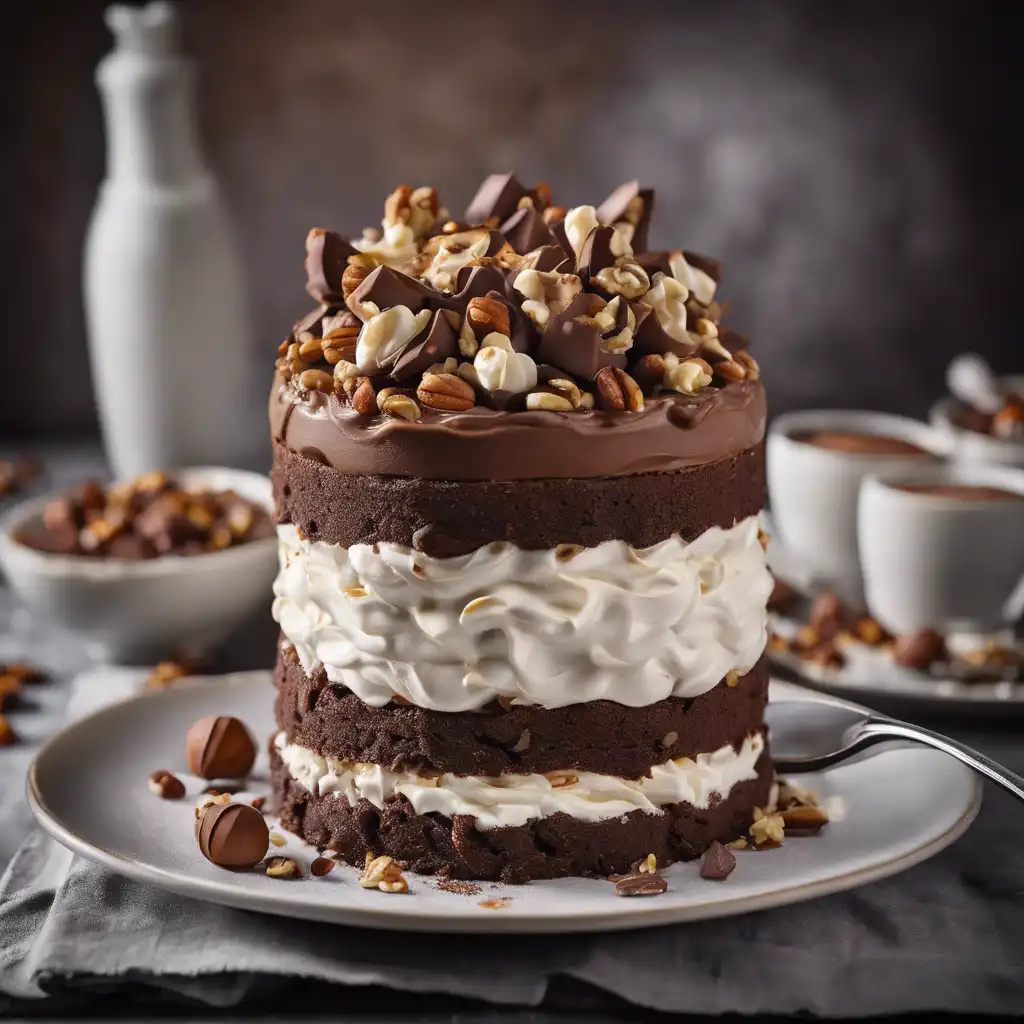 Chocolate Mousse Cake with Whipped Cream and Nuts