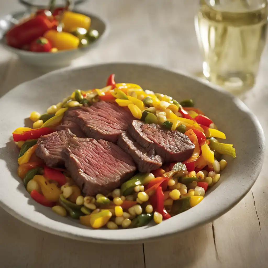 Tender Beef with Onion, Bell Pepper, and Green Corn