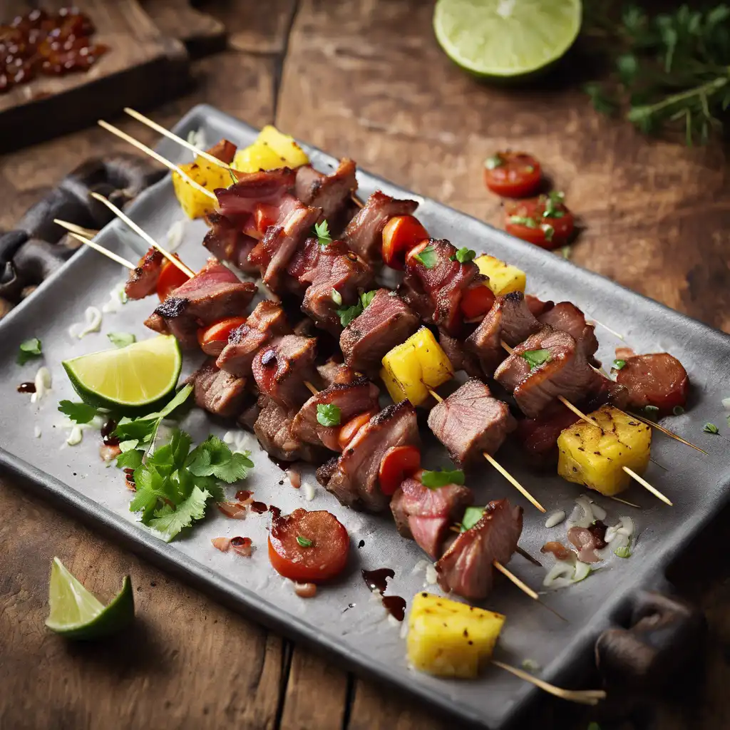 "Kebab or Churrasco Style Beef Skewers with Bacon"