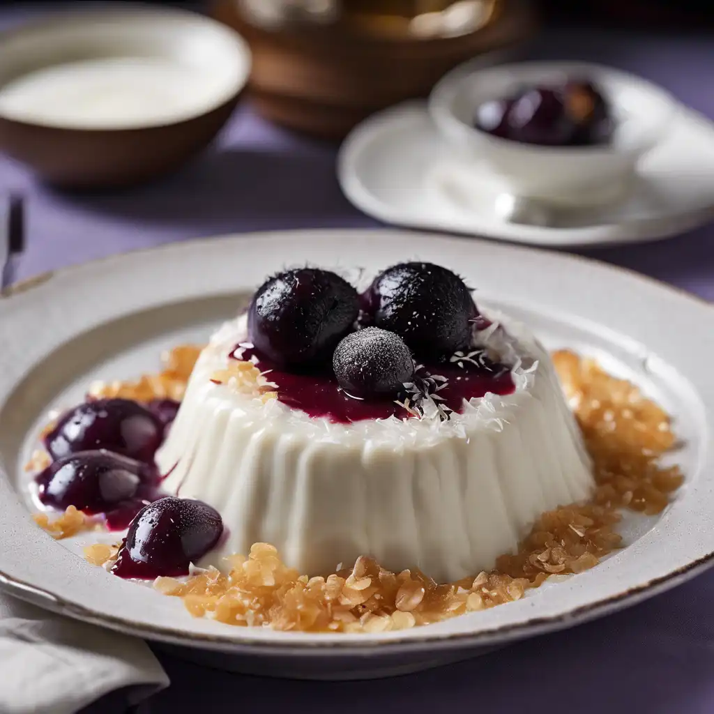 Coconut Pudding with Damson Sauce and Brandy