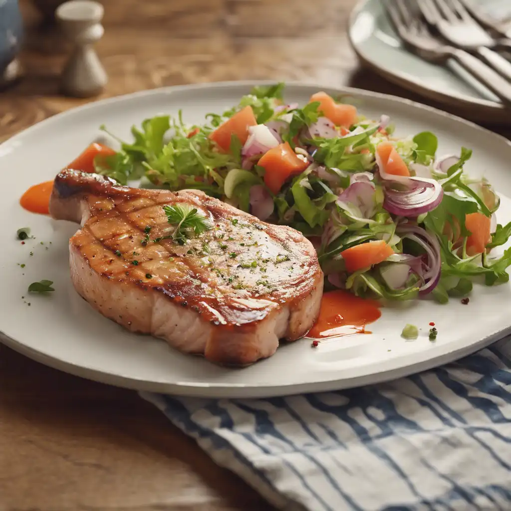 Pork Chop with Salmon Salad