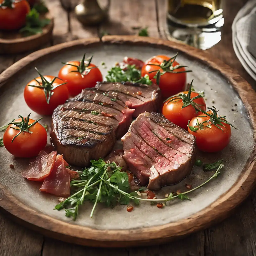 Grilled Steak with Tomato and Prosciutto