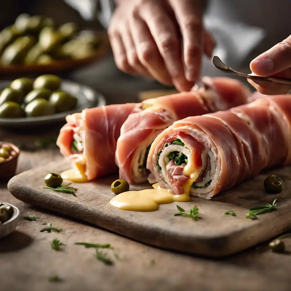 Prosciutto Roll with Cheese Topping