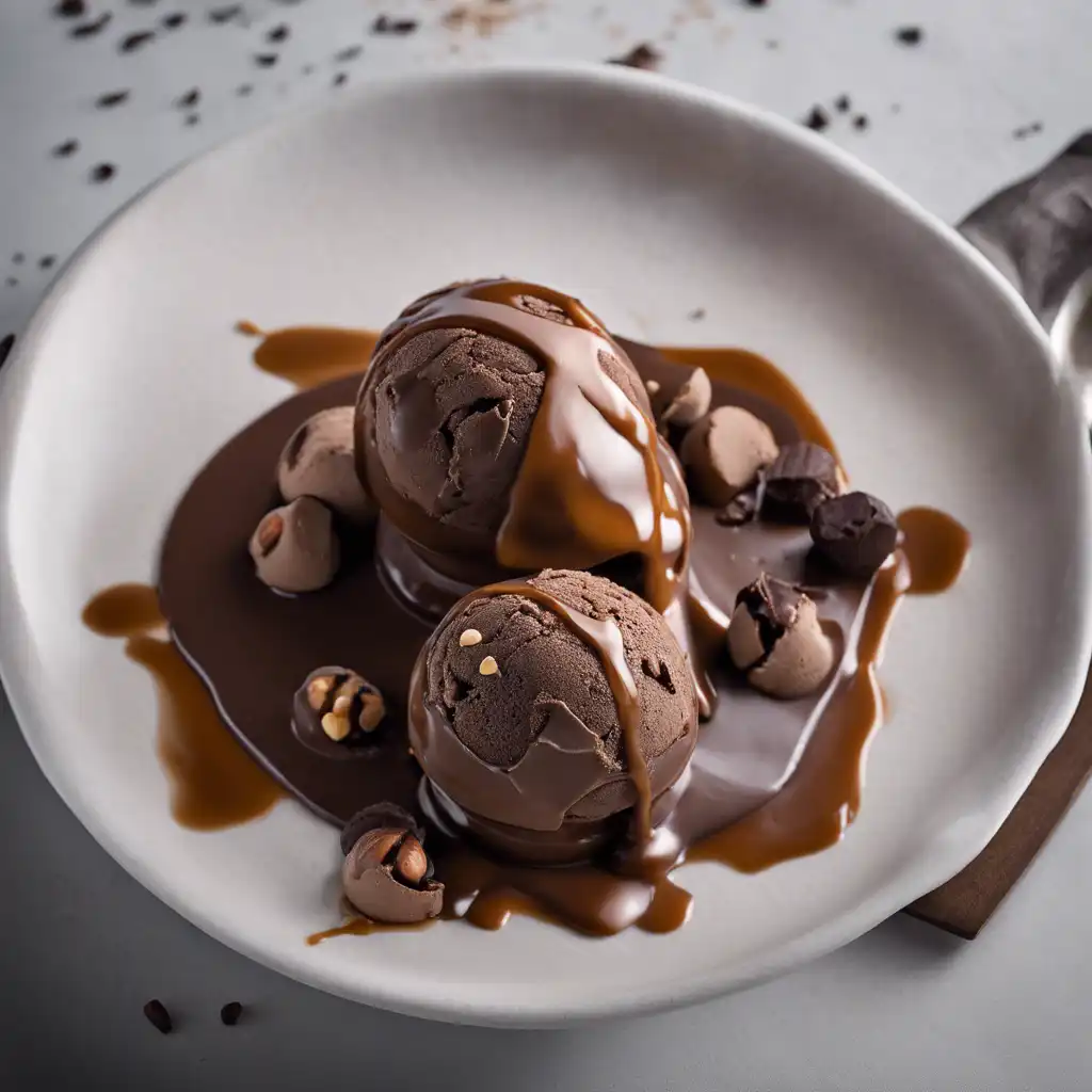 Chocolate and Coffee Ice Cream with Caramel Sauce