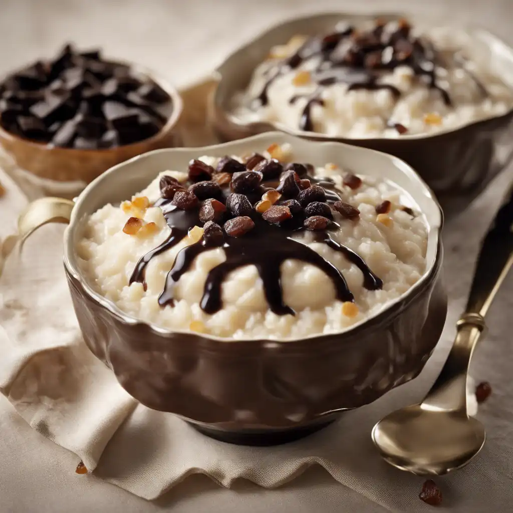 Rice Pudding with Raisins and Chocolate Sauce