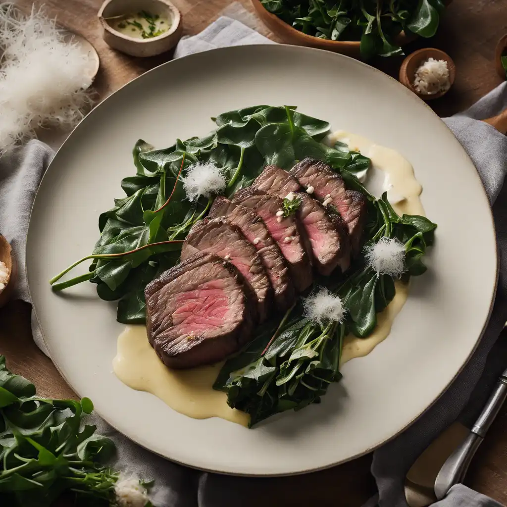 Elegant Steak with Dandelion Greens and Coconut Cream Sauce