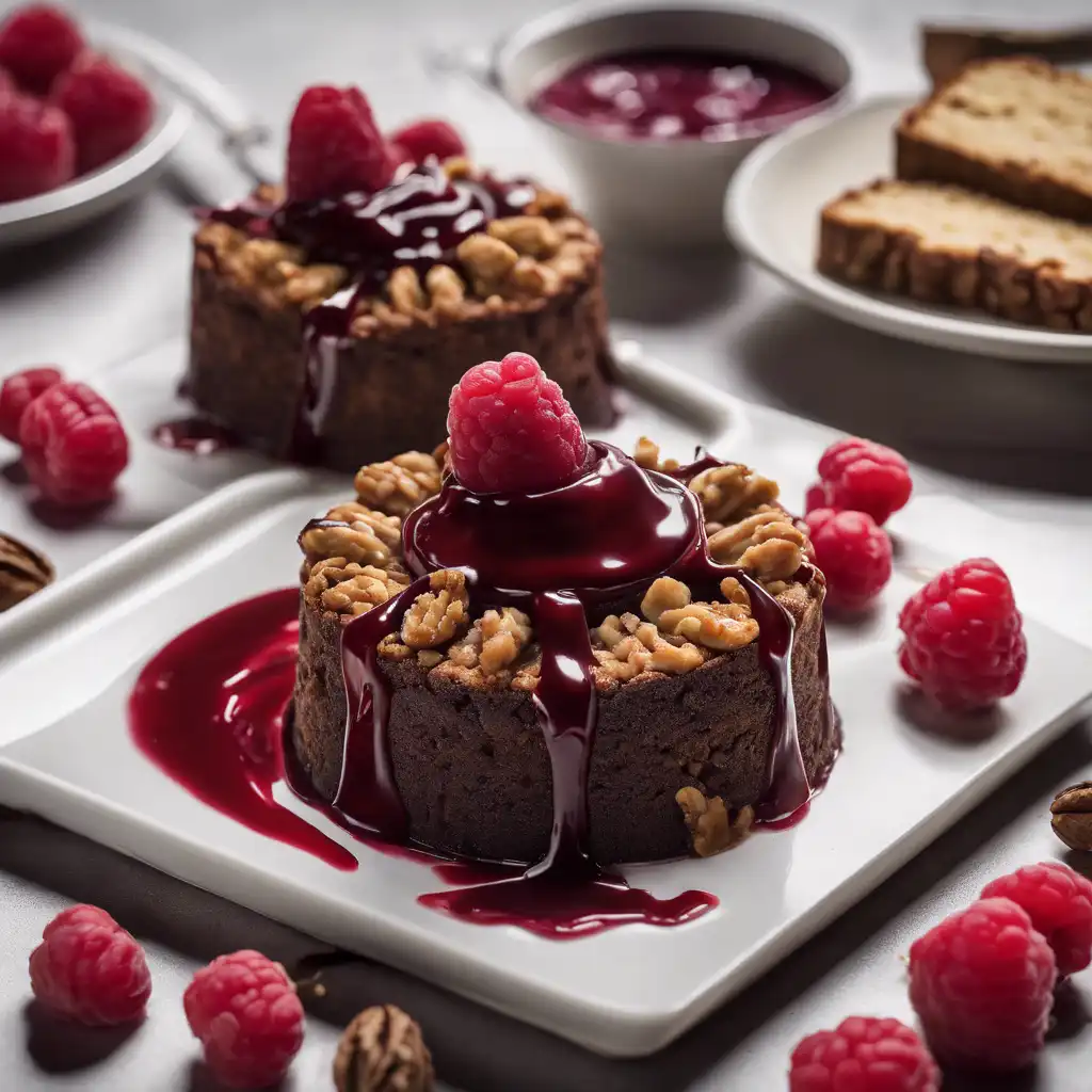 Walnut Cake with Raspberry Sauce