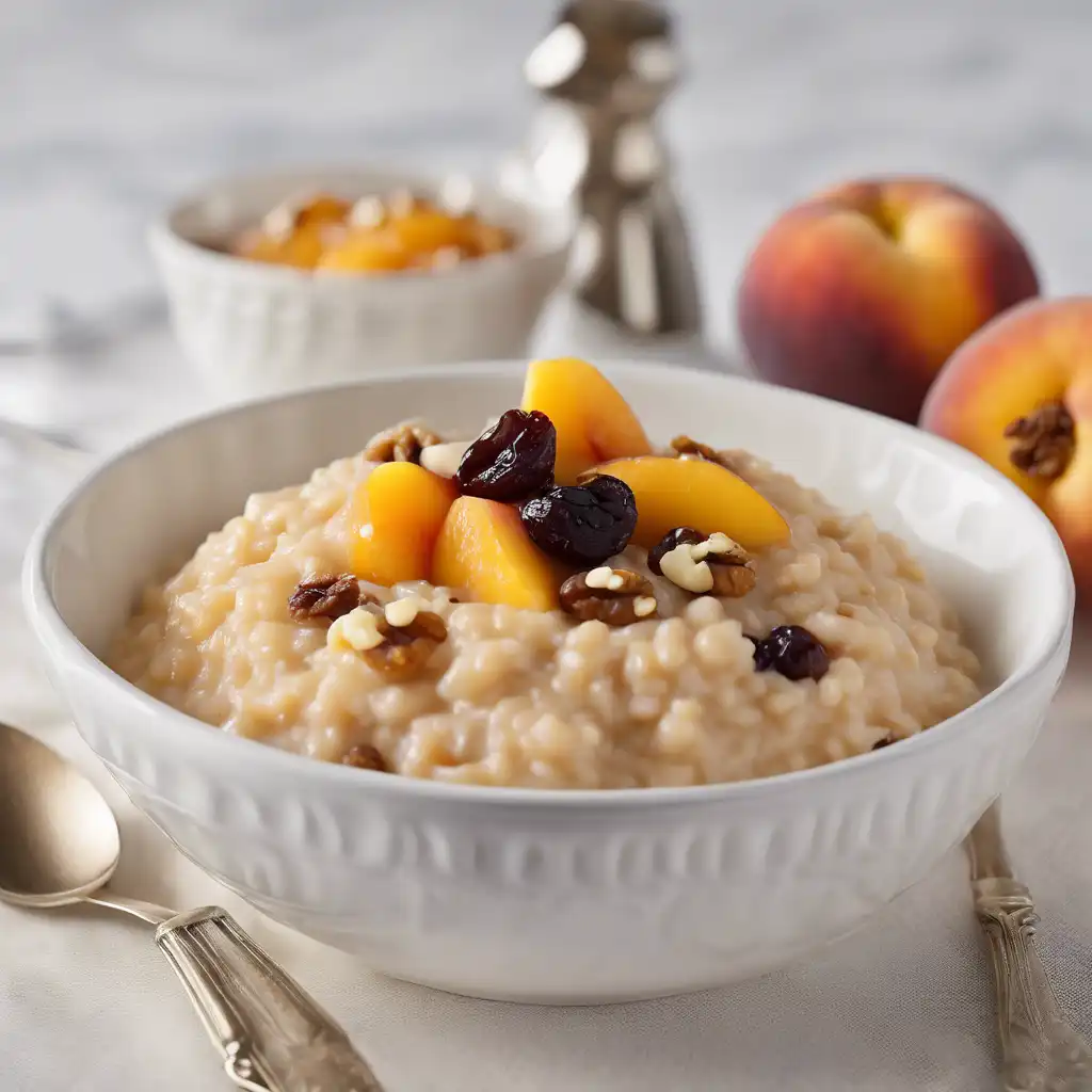 Peach Pudding Risotto with Walnuts and Raisins