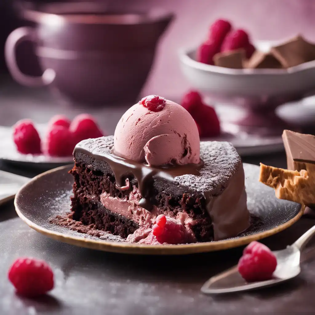 Cake with Raspberry Ice Cream