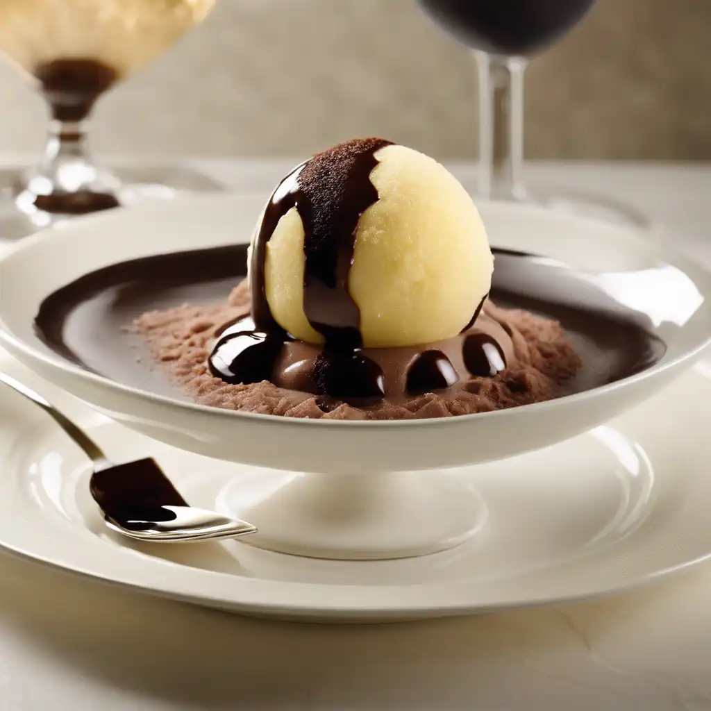 Champagne Sorbet with Chocolate Sauce