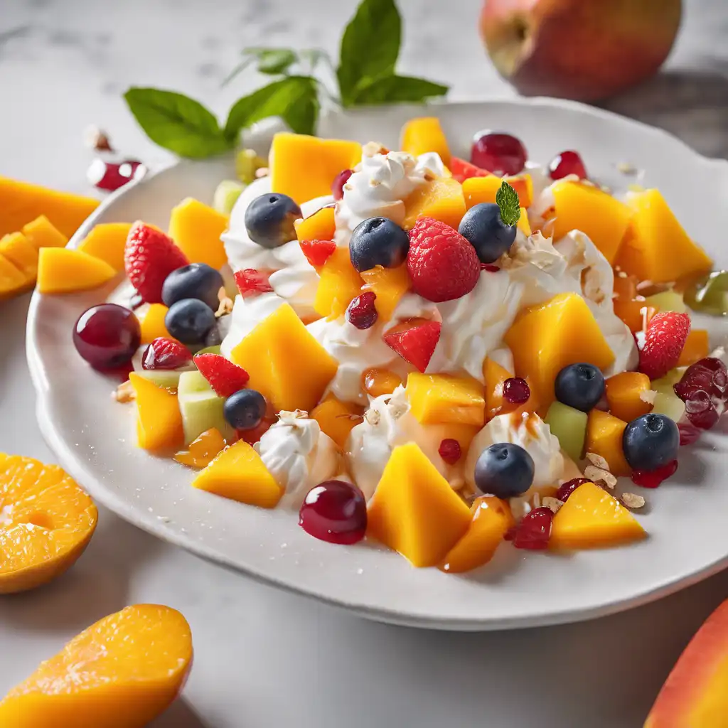 Fruit Salad with Liqueur Syrup and Whipped Cream