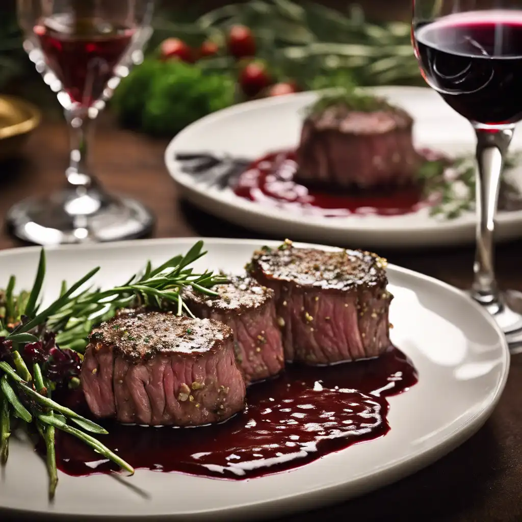 Herb-Crusted Beef Medallions with Red Wine Sauce