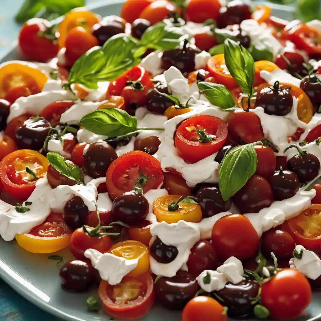 Tomato-Cherry and Cream Cheese Salad with Balsamic Glaze