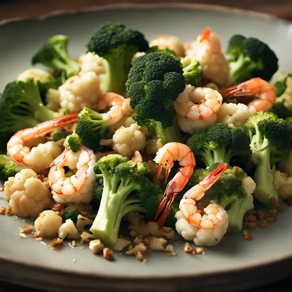 Broccoli and Cauliflower with Garlic Shrimp