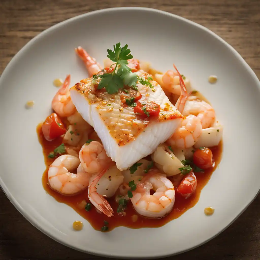 White Cod with Garlic-Porto and Shrimp