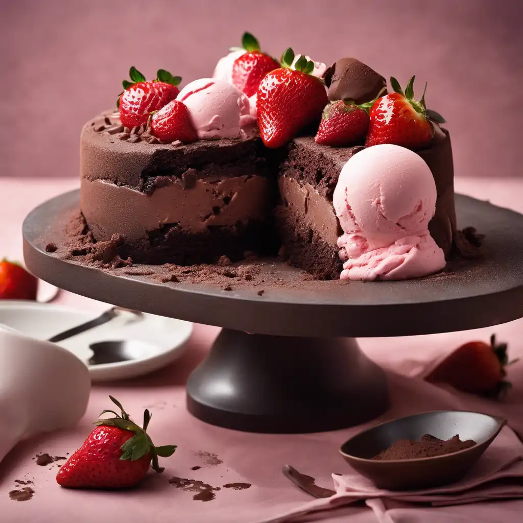 Chocolate Cake with Strawberry Ice Cream