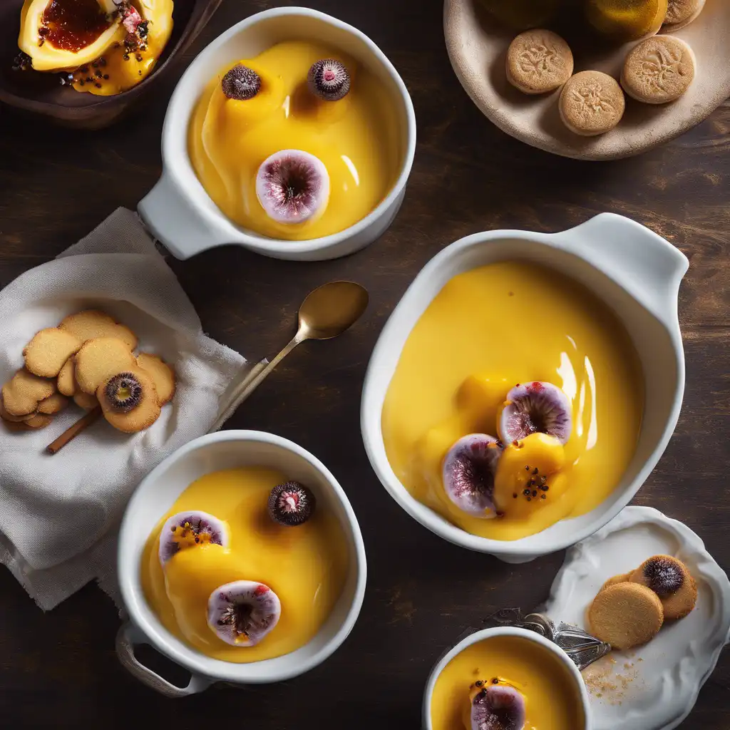 Vanilla Pudding with Passionfruit Sauce and Cinnamon Biscuits