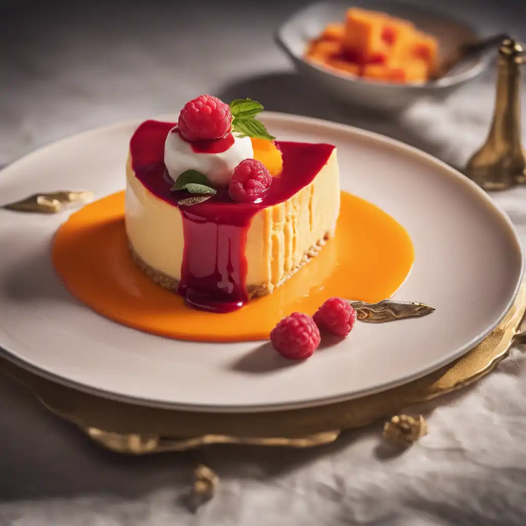 Papaya Cheesecake with Raspberry Sauce