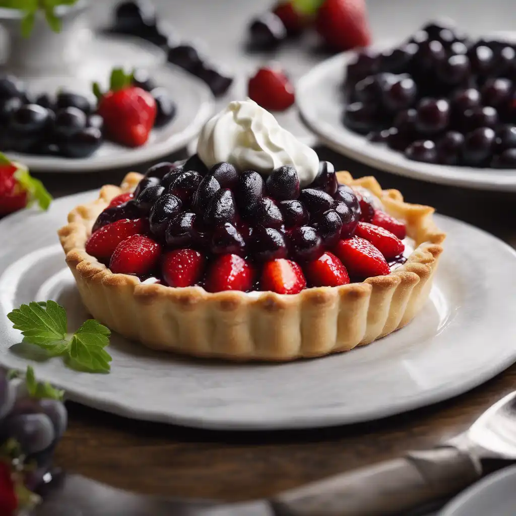 Strawberry Tart with Black Grape Jam and Whipped Cream